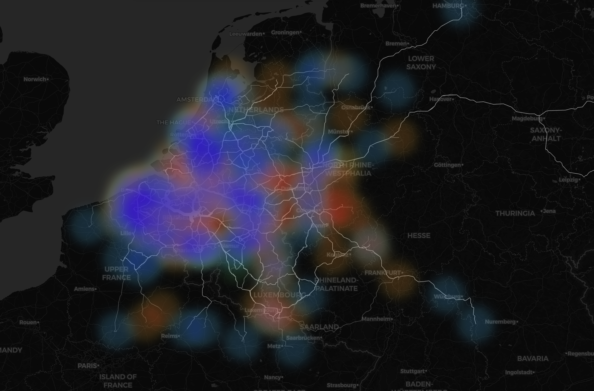 FleetWish heatmap visualization showing loading and unloading density