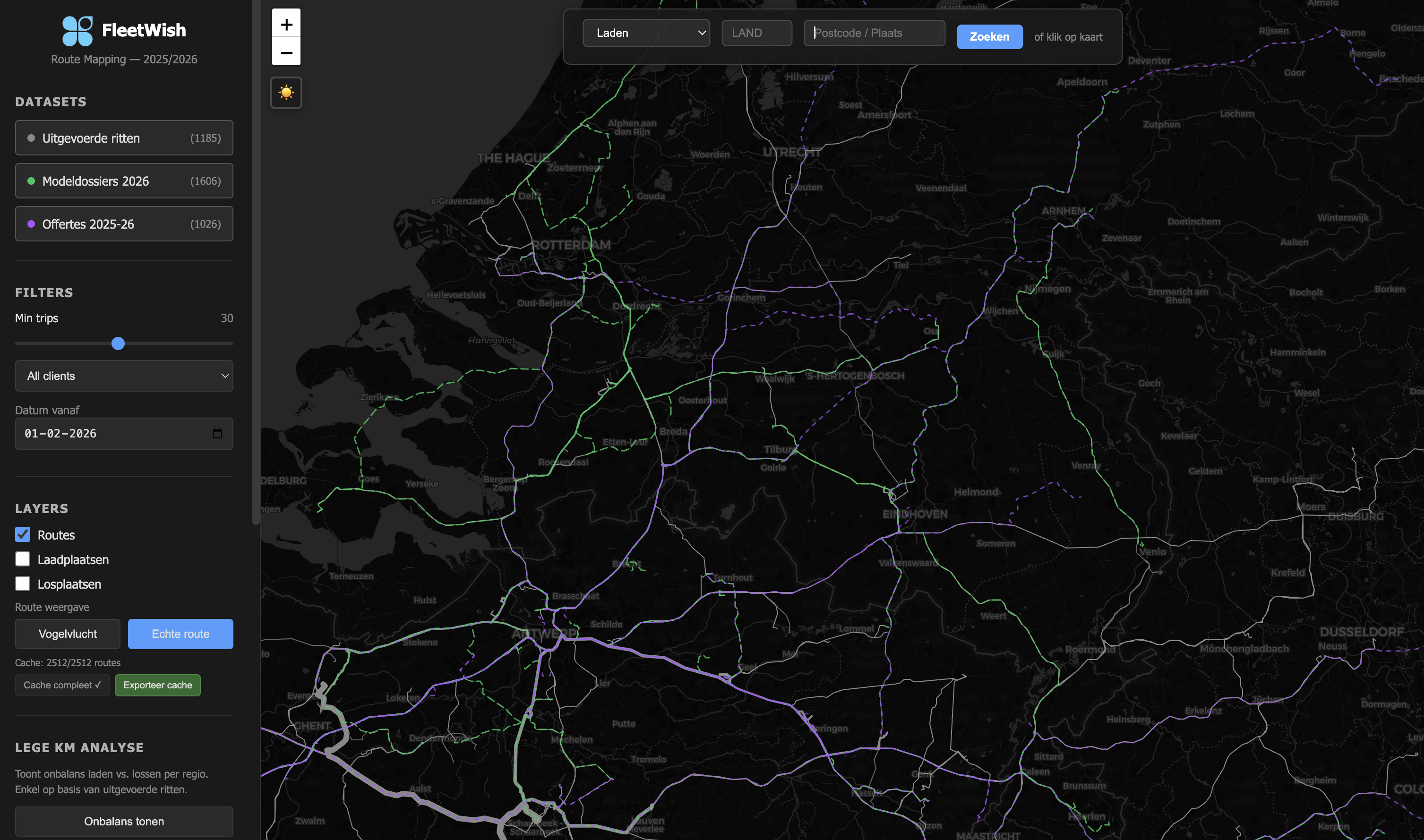 FleetWish quote analysis overlay comparing historical quotes with active routes